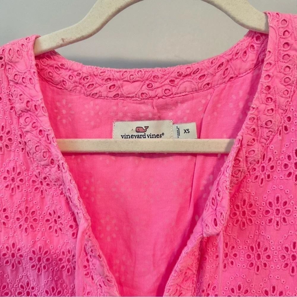 Vineyard Vines Woman's Pink Eyelet Top Tiered Coquette Girl Beach Feminine Sz XS